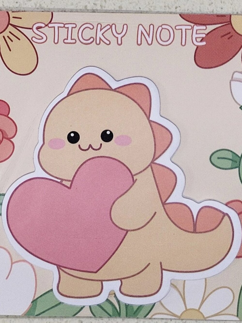 Orange Baby Dinosaur heart sticky note memo pad set